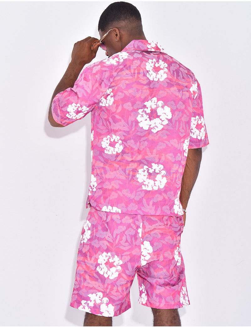 Ensemble short et chemise à fleurs