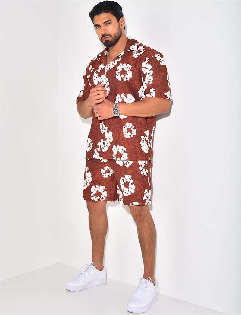 Ensemble short et chemise à fleurs