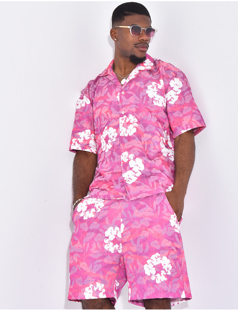 Ensemble short et chemise à fleurs