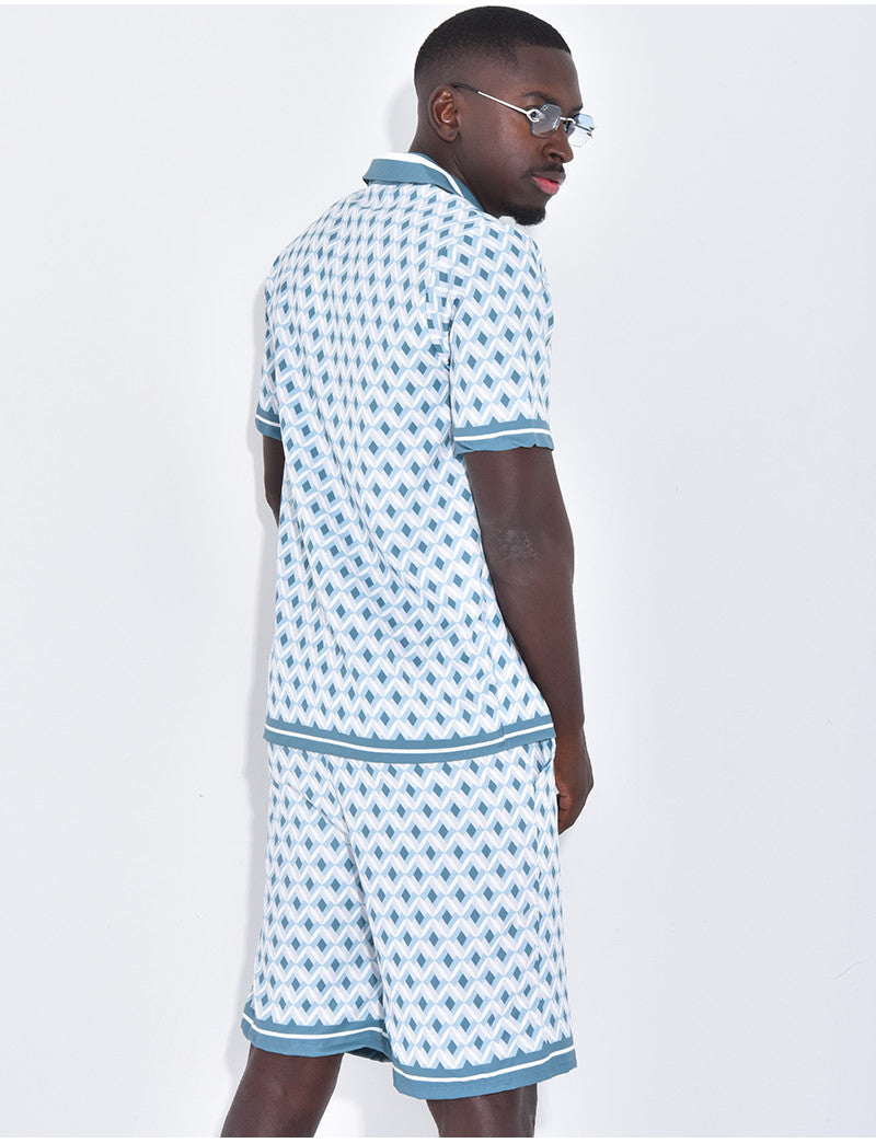 Ensemble short et chemise à motifs géométriques