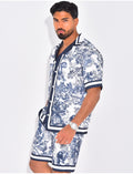 Ensemble short et chemise à motifs paysage