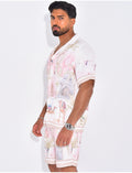 Ensemble short et chemise à motifs paysage