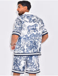 Ensemble short et chemise à motifs paysage