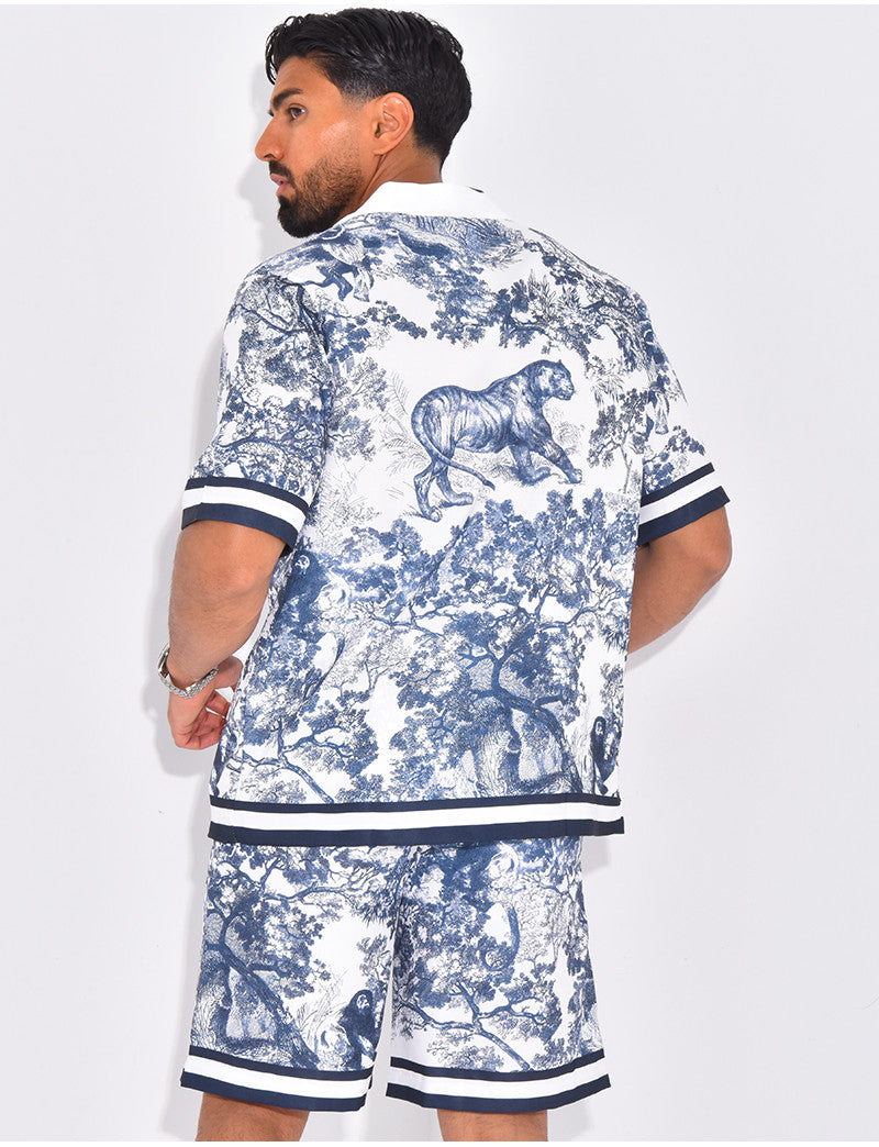 Ensemble short et chemise à motifs paysage