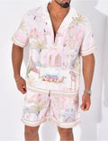Ensemble short et chemise à motifs paysage