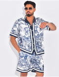 Ensemble short et chemise à motifs paysage