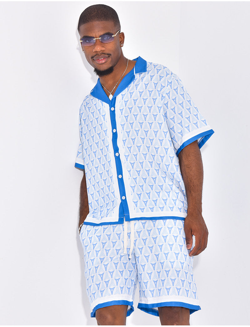 Ensemble short et chemise à motifs tour Eiffel