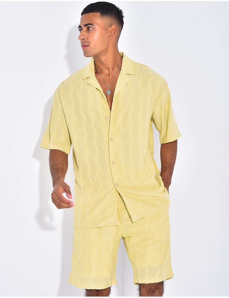 Ensemble short et chemise à motifs vagues en relief