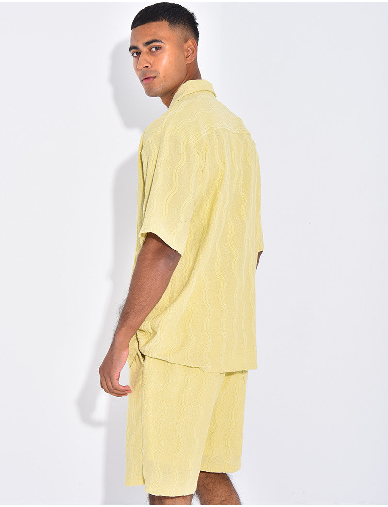 Ensemble short et chemise à motifs vagues en relief