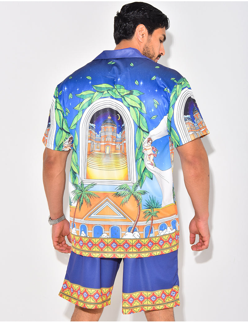 Ensemble short et chemise à motifs