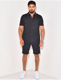 Ensemble short et chemise à poches texturé