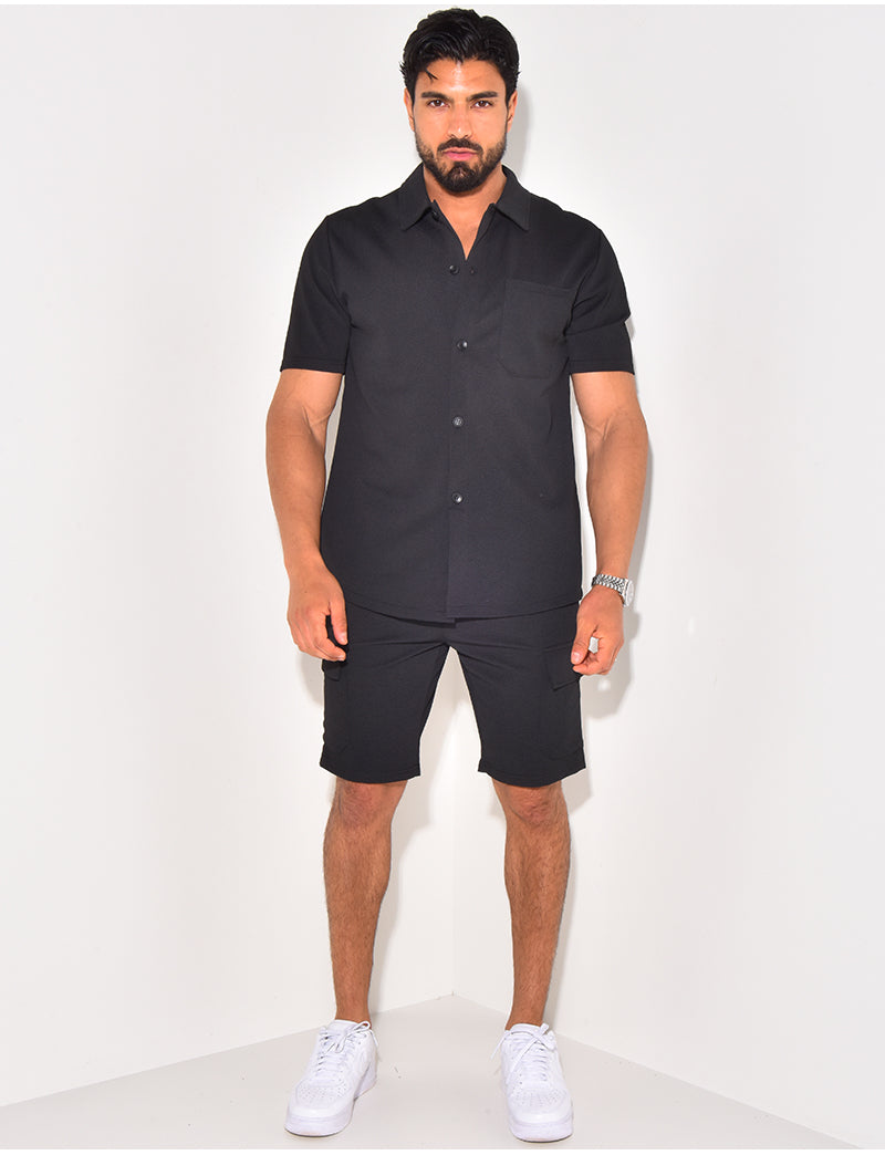 Ensemble short et chemise à poches texturé