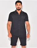 Ensemble short et chemise à poches texturé