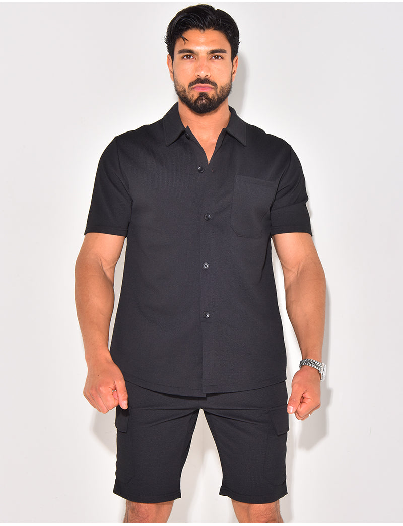 Ensemble short et chemise à poches texturé
