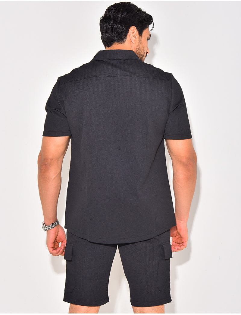 Ensemble short et chemise à poches texturé