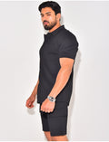 Ensemble short et chemise à poches texturé