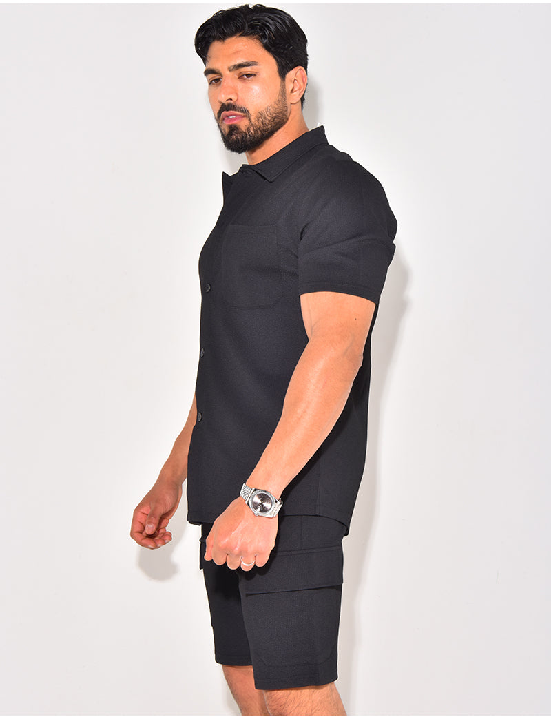 Ensemble short et chemise à poches texturé