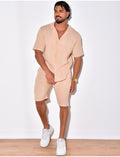 Ensemble short et chemise en gaz de coton