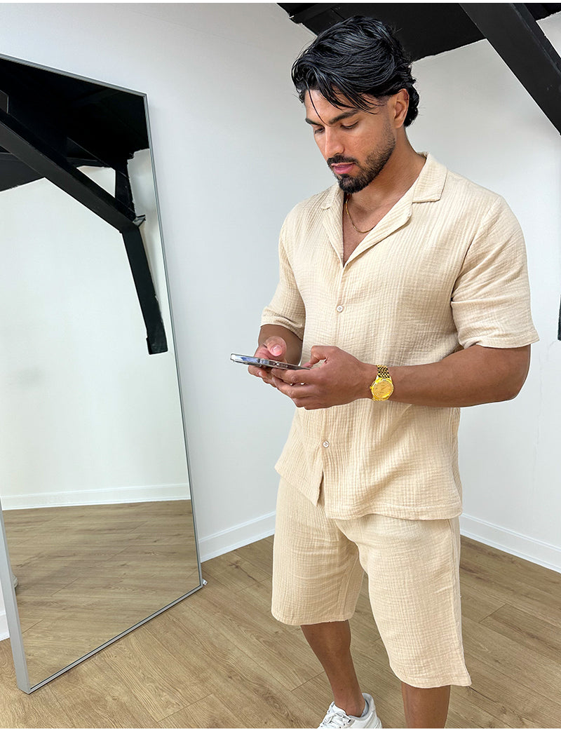 Ensemble short et chemise en gaz de coton