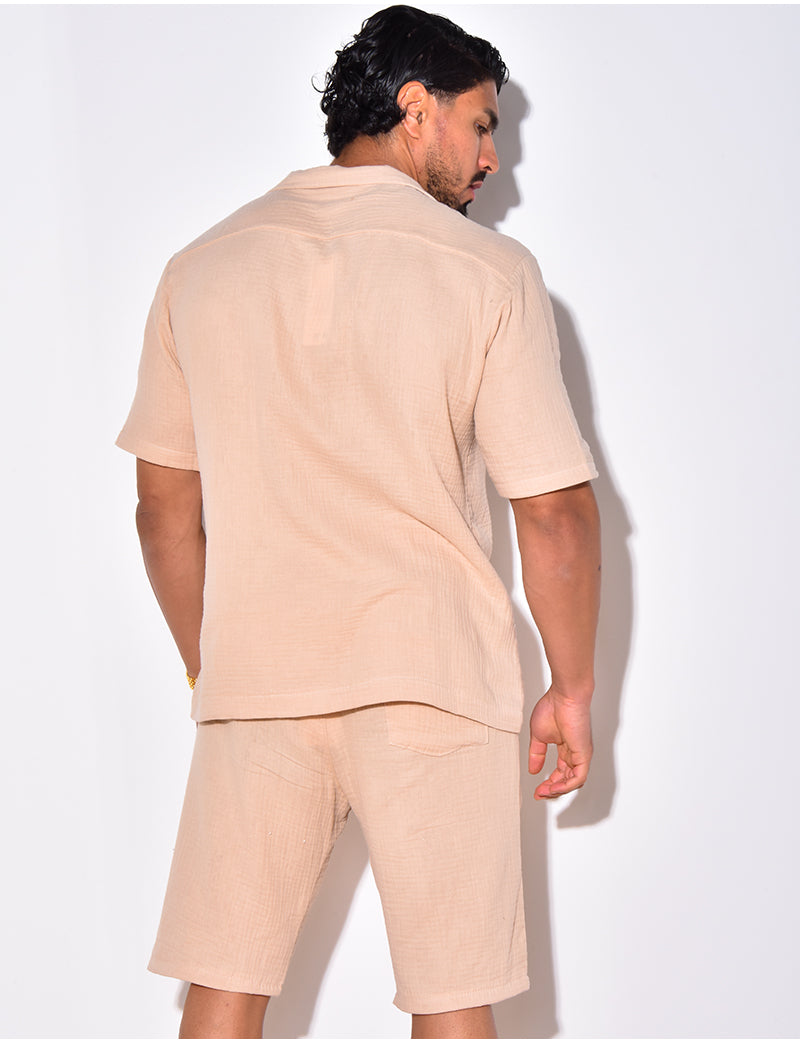 Ensemble short et chemise en gaz de coton