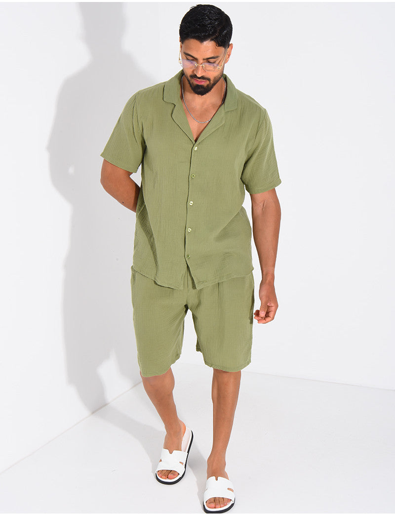 Ensemble short et chemise en gaze de coton