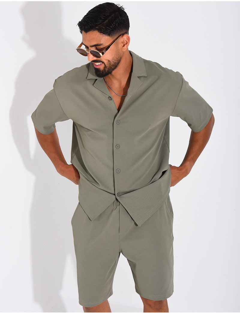 Ensemble short et chemise en nid d'abeille