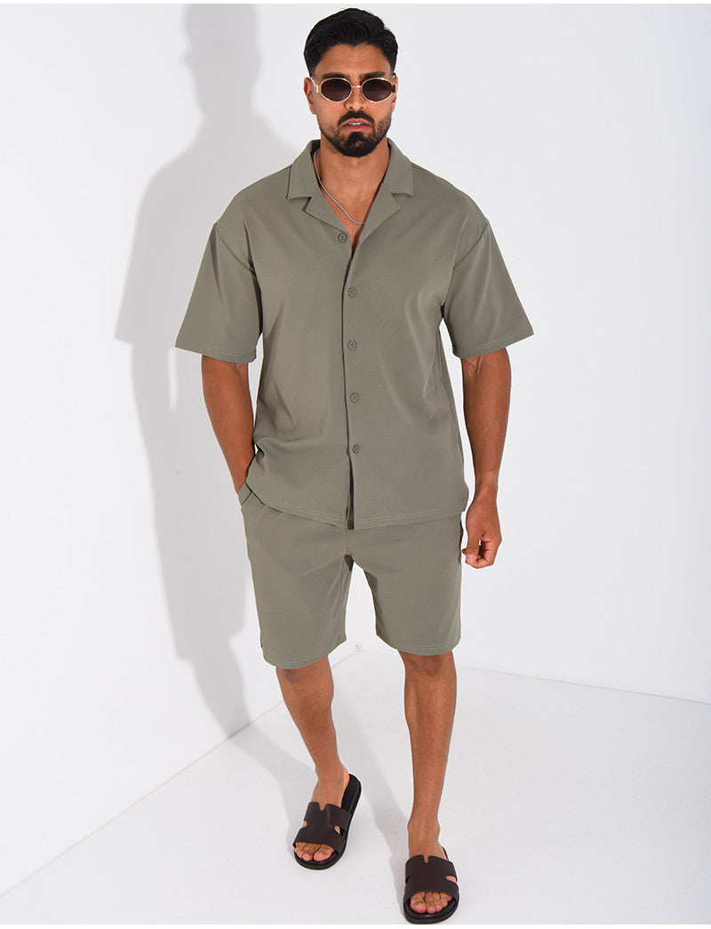 Ensemble short et chemise en nid d'abeille
