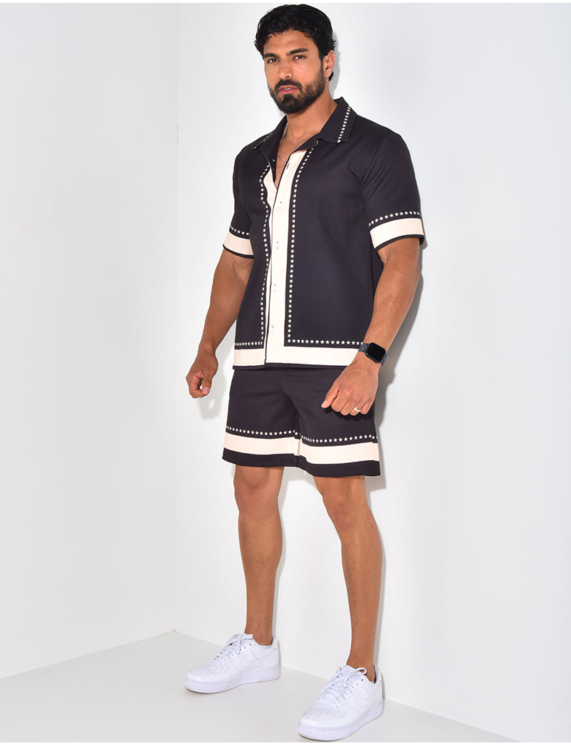 Ensemble short et chemise manches courtes à motifs étoiles