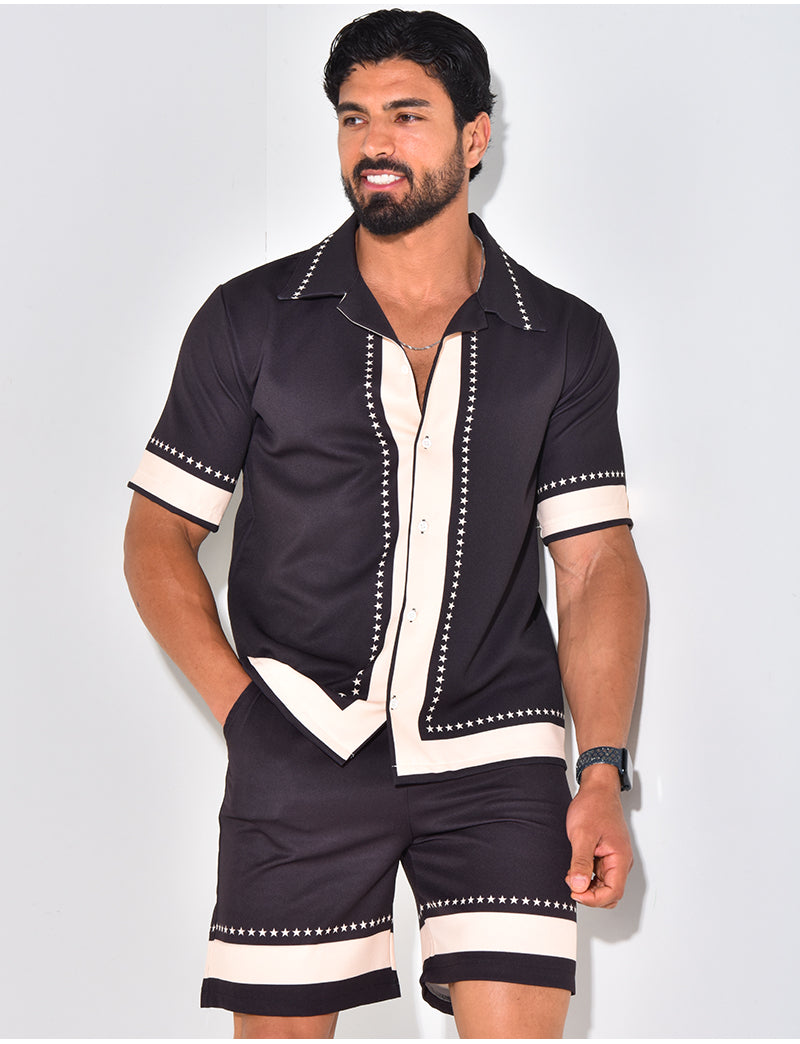 Ensemble short et chemise manches courtes à motifs étoiles