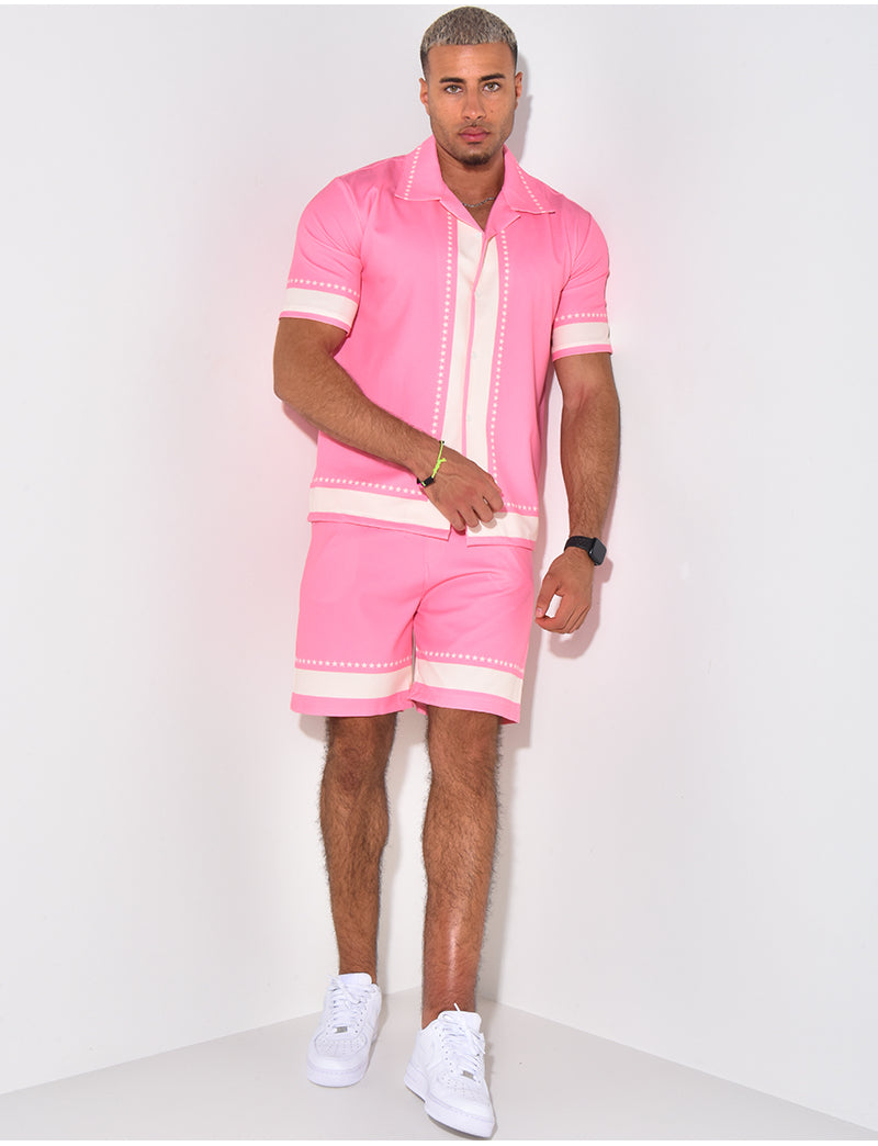 Ensemble short et chemise manches courtes à motifs étoiles