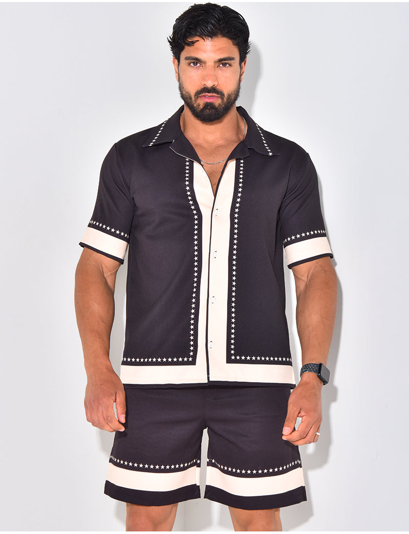 Ensemble short et chemise manches courtes à motifs étoiles