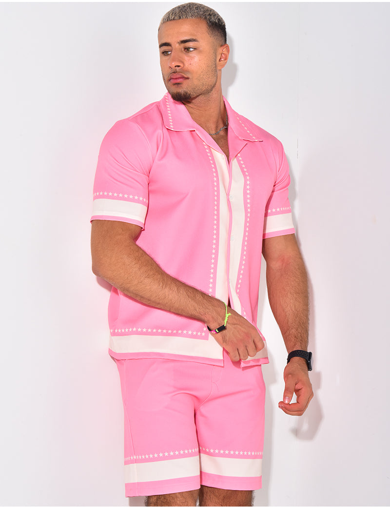 Ensemble short et chemise manches courtes à motifs étoiles