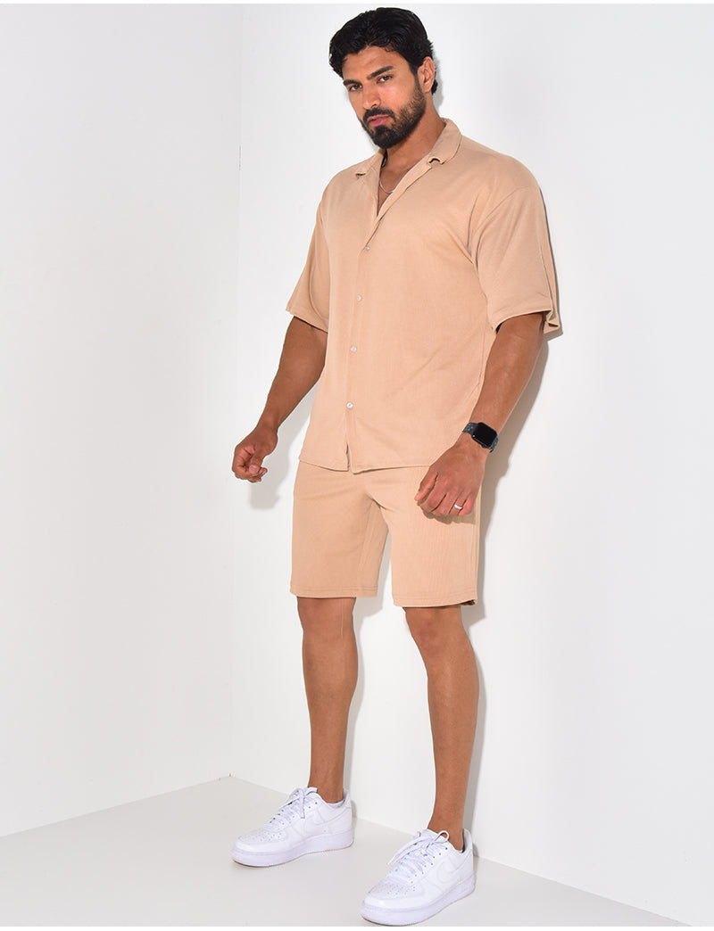 Ensemble short et chemise manches courtes texturé