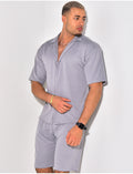 Ensemble short et chemise manches courtes texturé