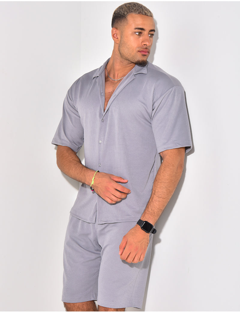 Ensemble short et chemise manches courtes texturé