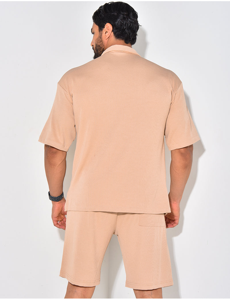 Ensemble short et chemise manches courtes texturé