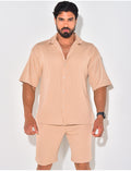 Ensemble short et chemise manches courtes texturé
