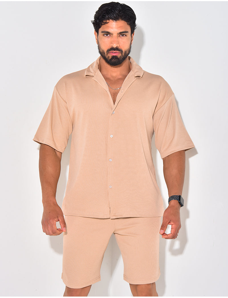 Ensemble short et chemise manches courtes texturé