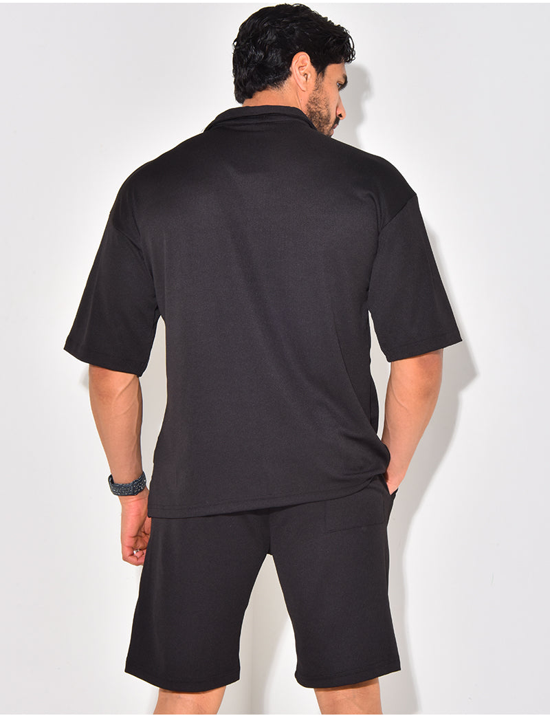 Ensemble short et chemise manches courtes texturé
