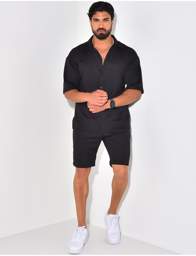 Ensemble short et chemise manches courtes texturé