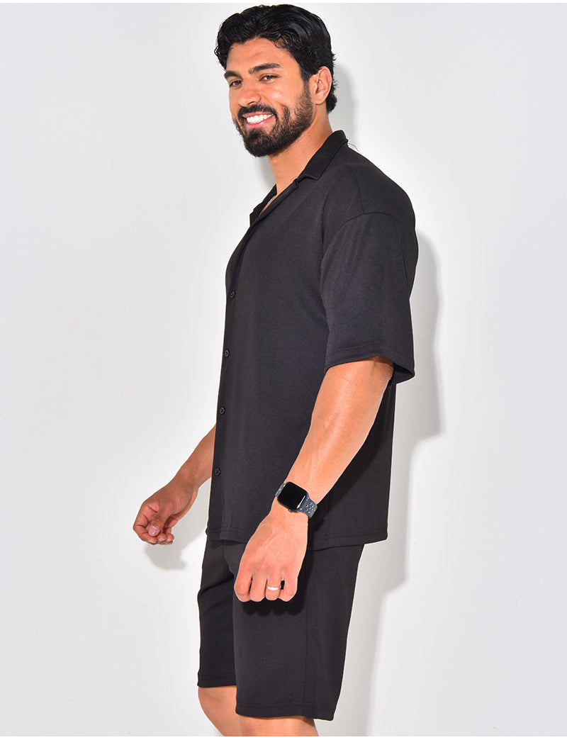 Ensemble short et chemise manches courtes texturé