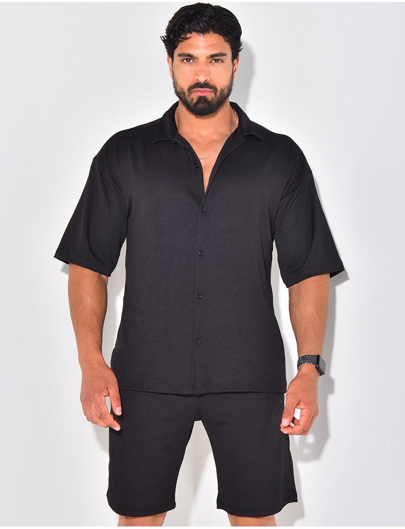Ensemble short et chemise manches courtes texturé