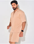 Ensemble short et chemise manches courtes texturé