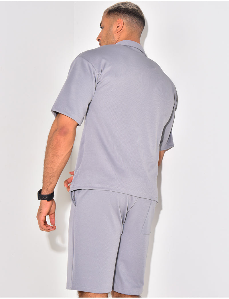Ensemble short et chemise manches courtes texturé