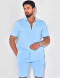 Ensemble short et chemise texturé