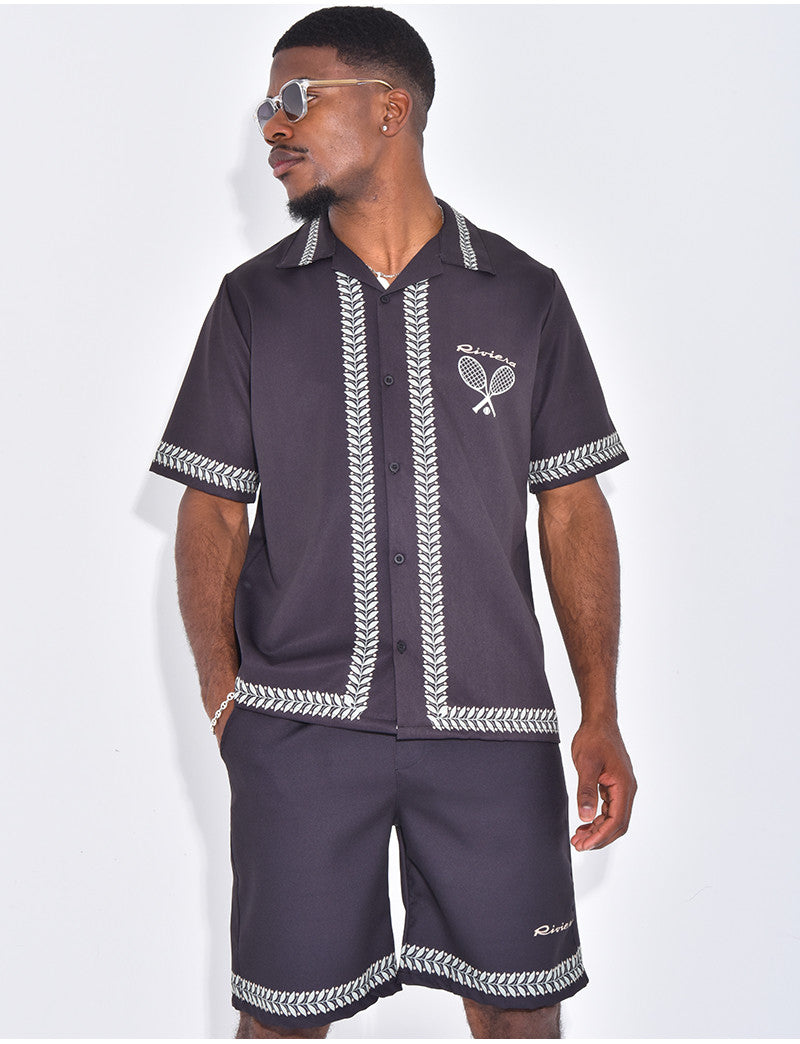 Ensemble short et chemises à imprimé olivier