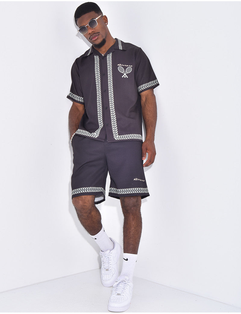 Ensemble short et chemises à imprimé olivier