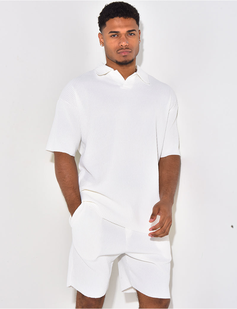 Ensemble short et polo côtelé