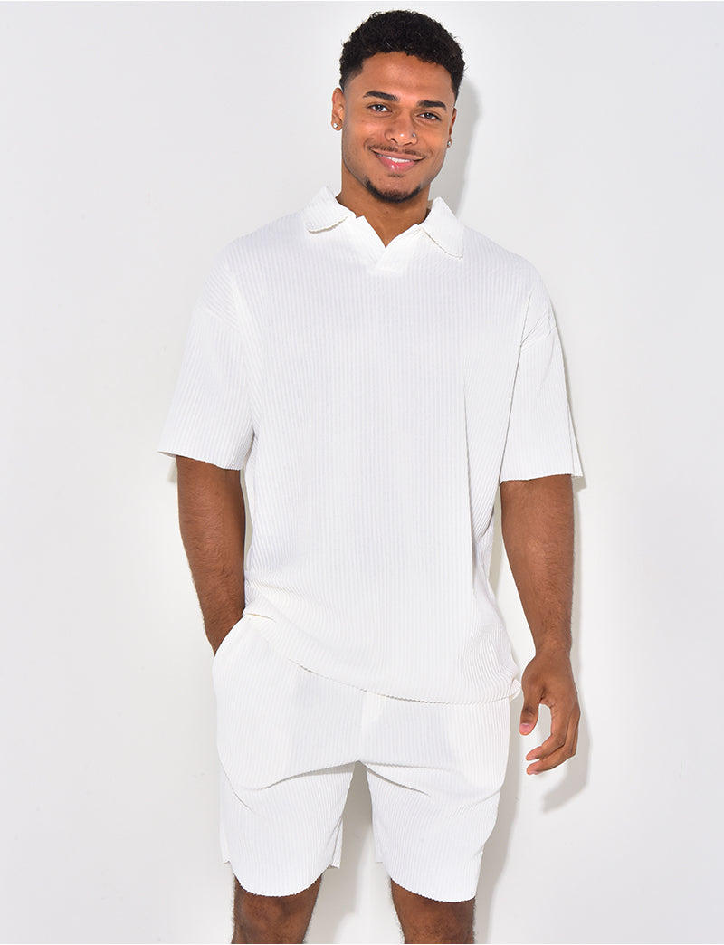 Ensemble short et polo côtelé