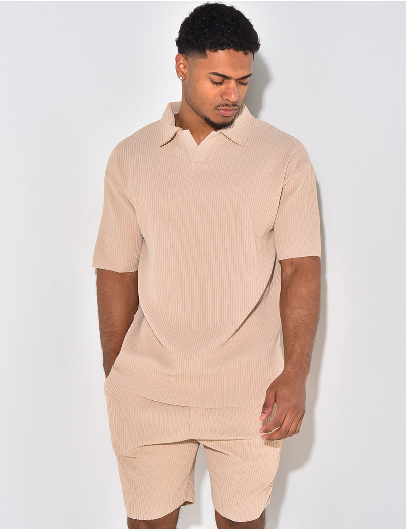 Ensemble short et polo côtelé